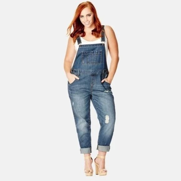 City Chic Blue Denim Overalls - Picture 1 of 10